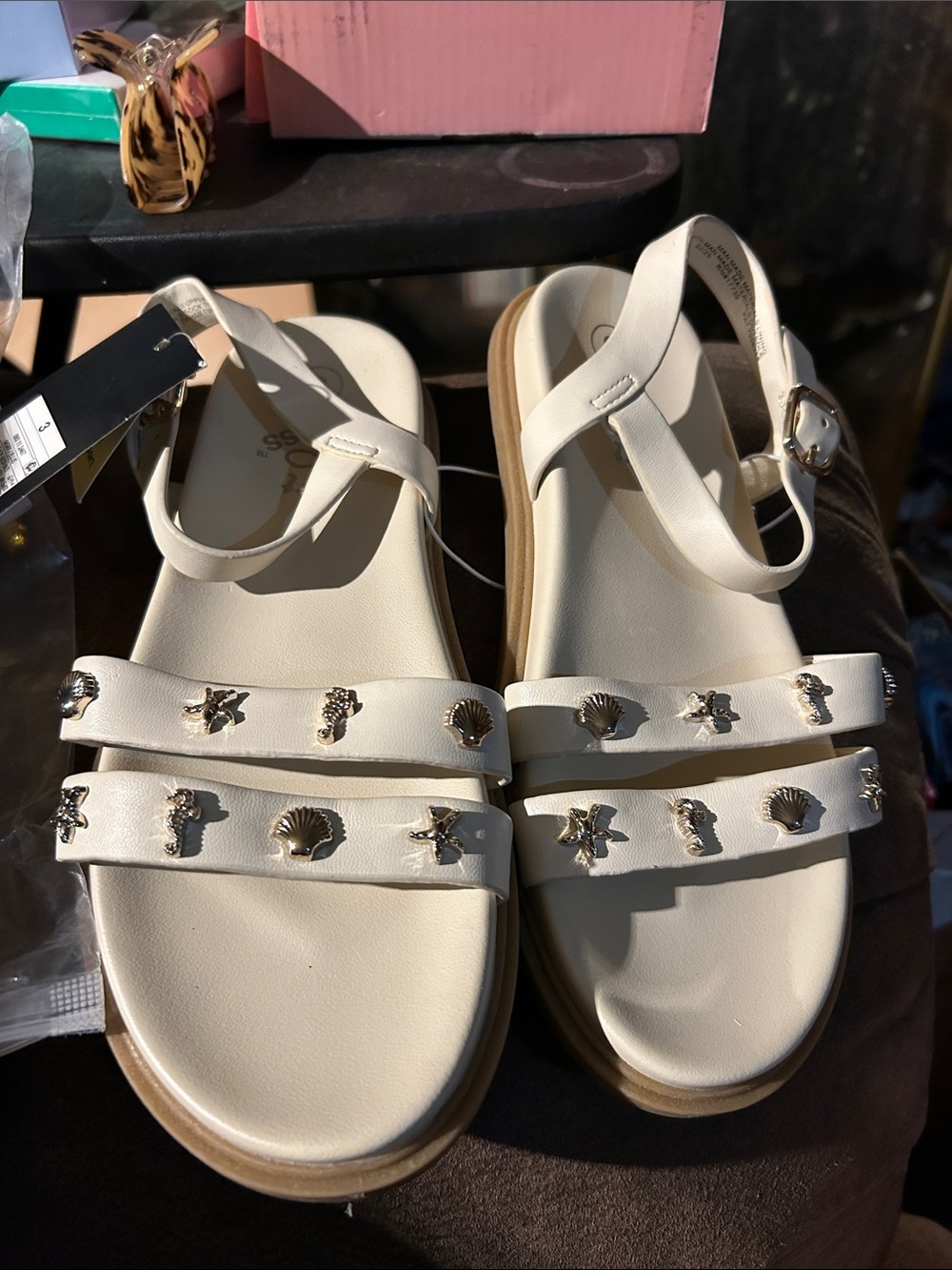 Art class girls Ivory Sea Charm Double-Strap Sandals
